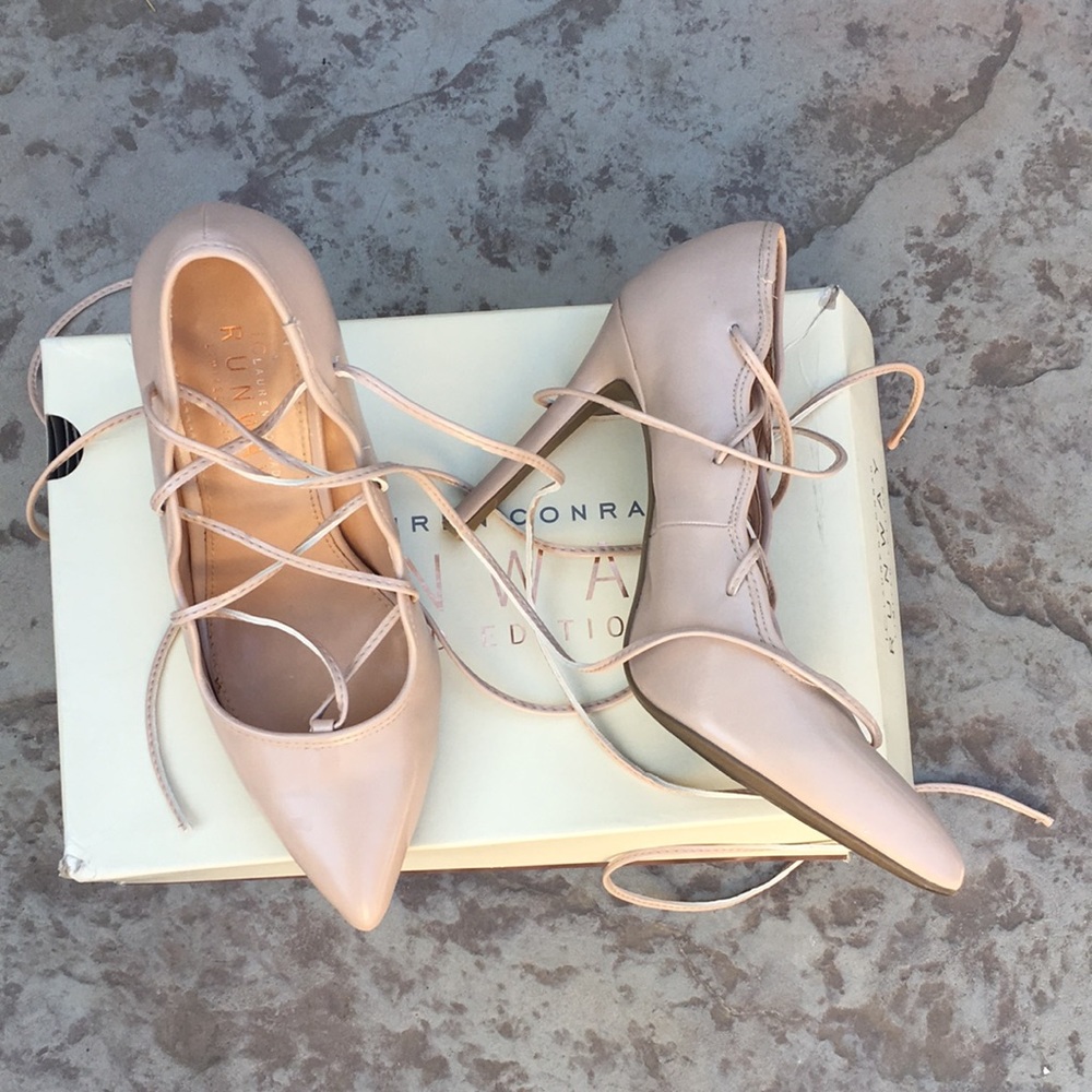 Lace up pointed toe nude high heels